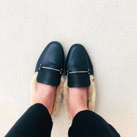 women's rebe faux leather fur backless mules